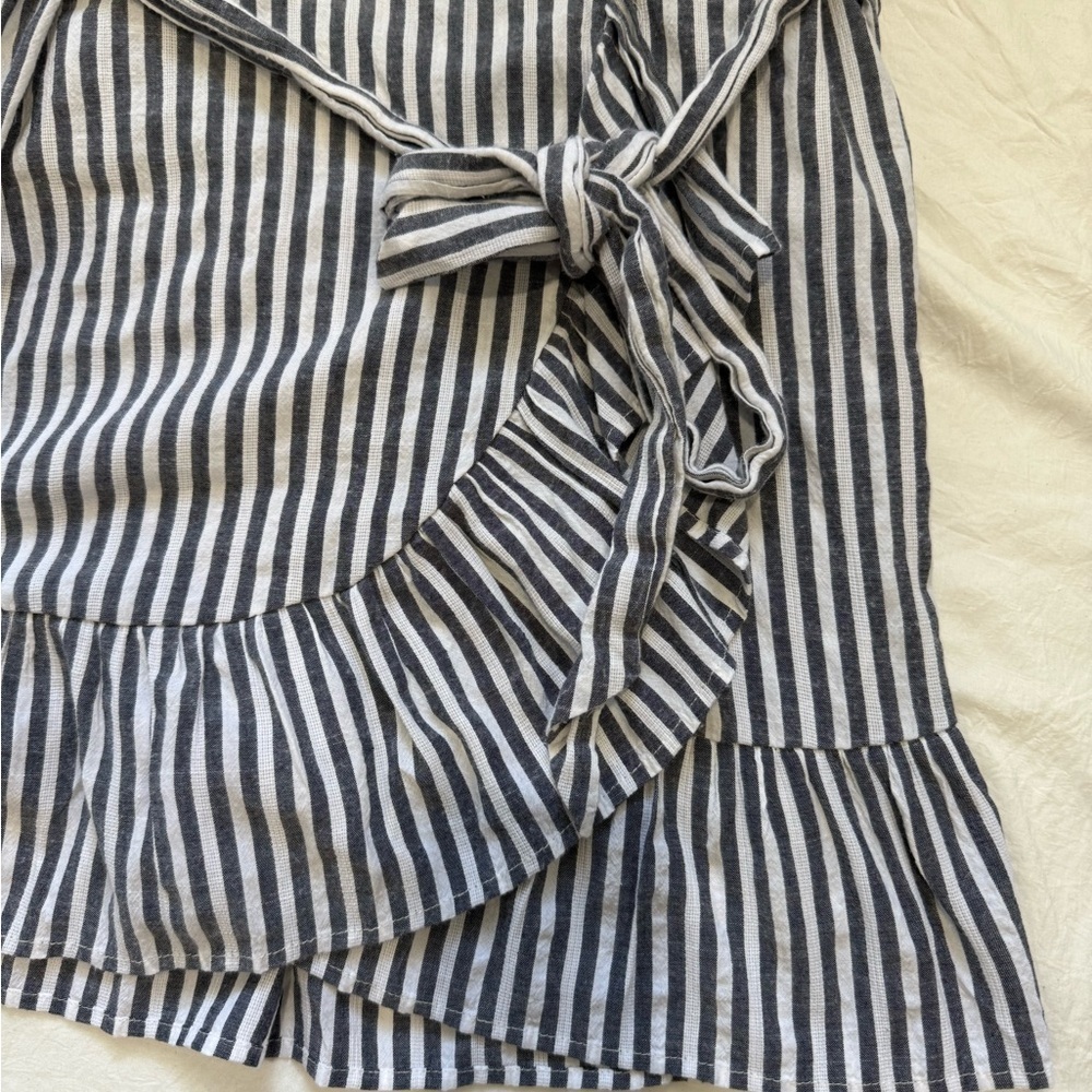 Striped Ruffle Wrap Dress - Picture 4 of 10